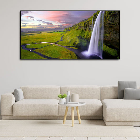 Panoramic Canvas Wall Painting of Unreal view of Waterfall at Sunset - Decor Smart