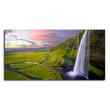 Panoramic Canvas Wall Painting of Unreal view of Waterfall at Sunset - Decor Smart
