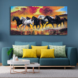Panoramic Running Seven Horses Abstract Wall Painting - Decor Smart