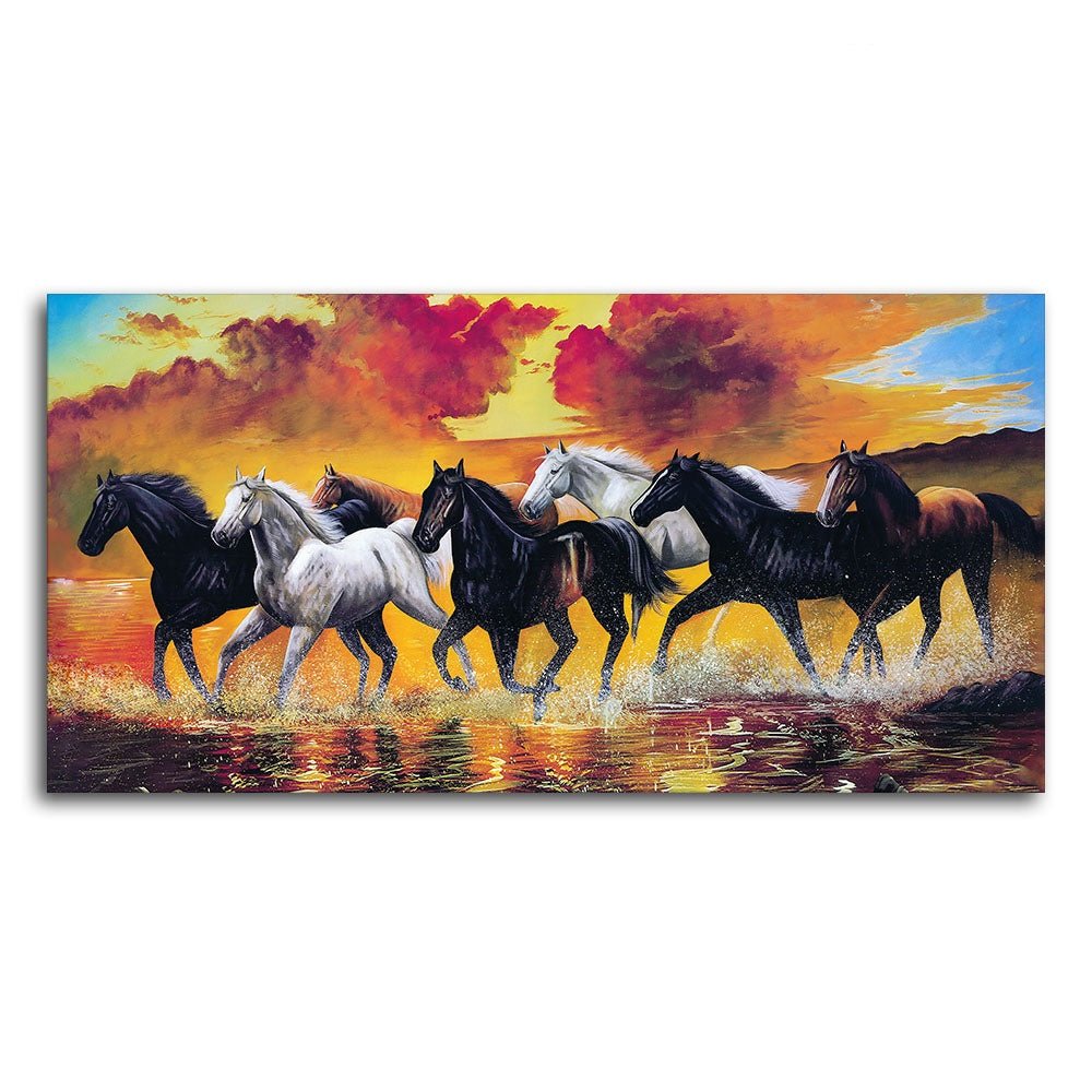 Panoramic Running Seven Horses Abstract Wall Painting - Decor Smart
