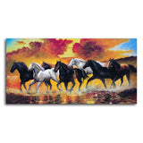 Panoramic Running Seven Horses Abstract Wall Painting - Decor Smart