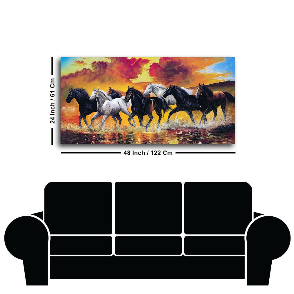 Panoramic Running Seven Horses Abstract Wall Painting - Decor Smart