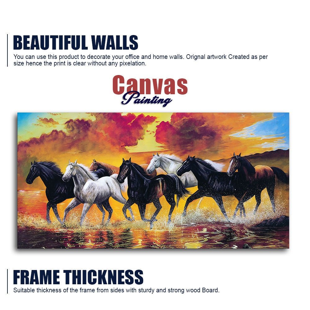 Panoramic Running Seven Horses Abstract Wall Painting - Decor Smart