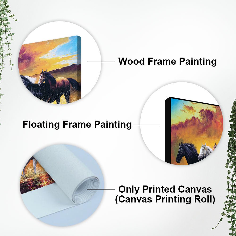 Panoramic Running Seven Horses Abstract Wall Painting - Decor Smart