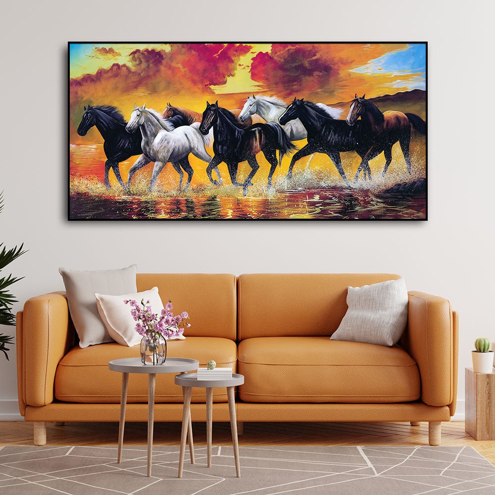 Panoramic Running Seven Horses Abstract Wall Painting - Decor Smart
