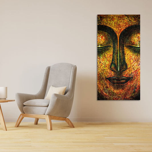 Peaceful Golden Textured Art Buddha Wall Painting - Decor Smart