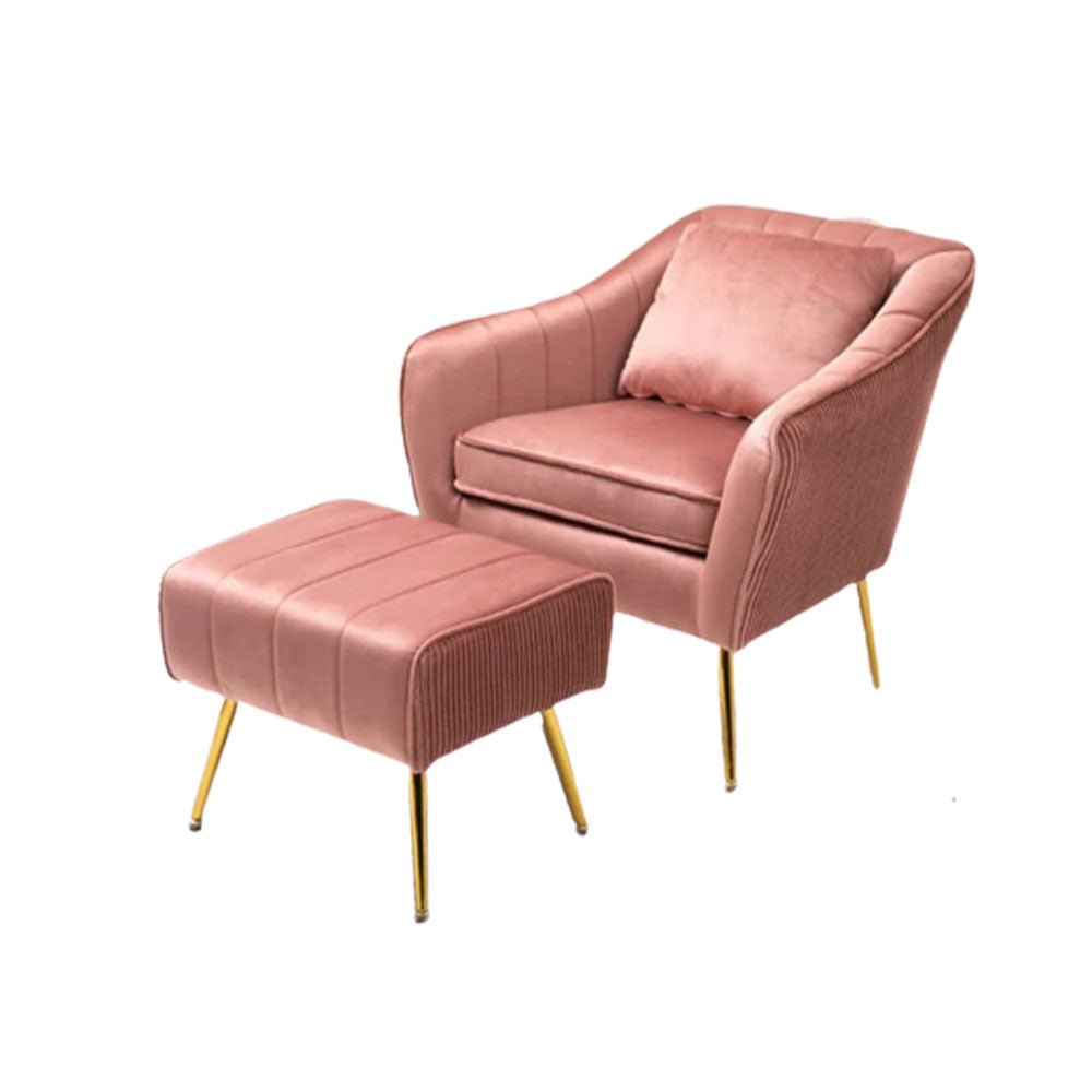 Peach Fluffy Super Comfy Luxury Velvet Accent Chair with Ottoman - Decor Smart