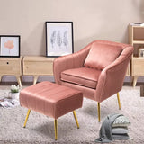 Peach Fluffy Super Comfy Luxury Velvet Accent Chair with Ottoman - Decor Smart