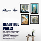 Peacock Golden Textured Feather Wall Frame Set of Four