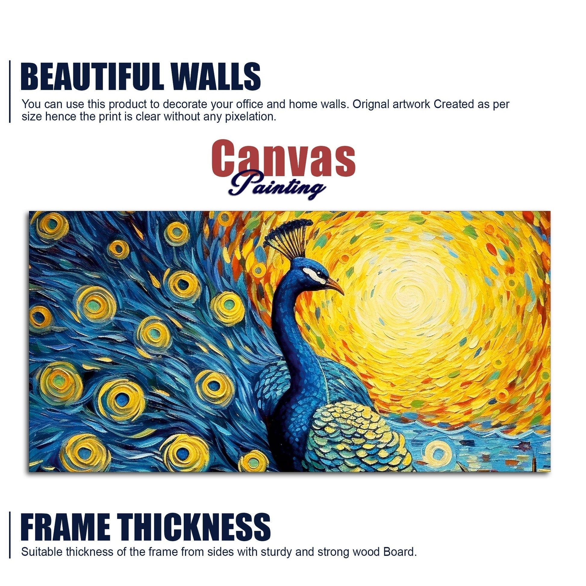 Peacock with Beautiful Feather Canvas Wall Painiting - Decor Smart