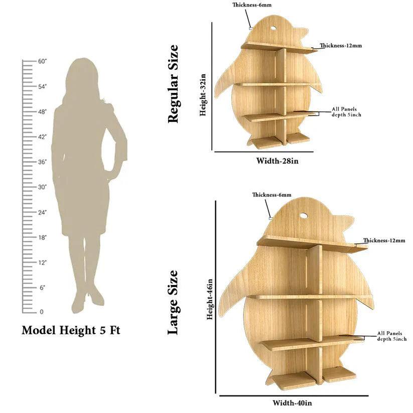 Penguin Backlit Designer Wooden Wall Shelf / Book Shelf / Night Light, Light Oak Finish - Decor Smart