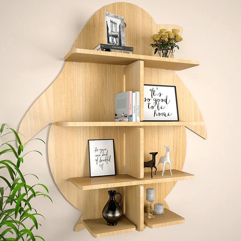 Penguin Backlit Designer Wooden Wall Shelf / Book Shelf / Night Light, Light Oak Finish - Decor Smart