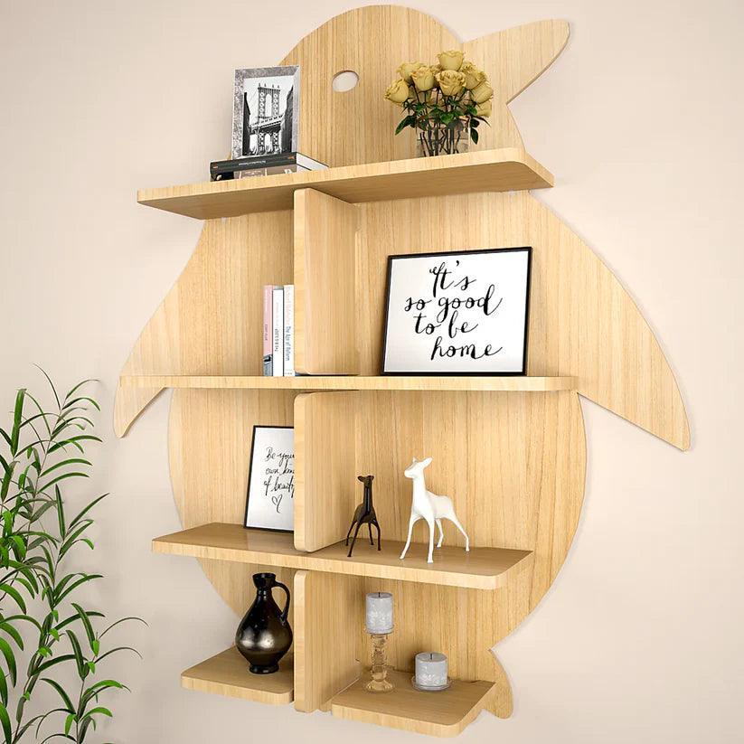 Penguin Backlit Designer Wooden Wall Shelf / Book Shelf / Night Light, Light Oak Finish - Decor Smart