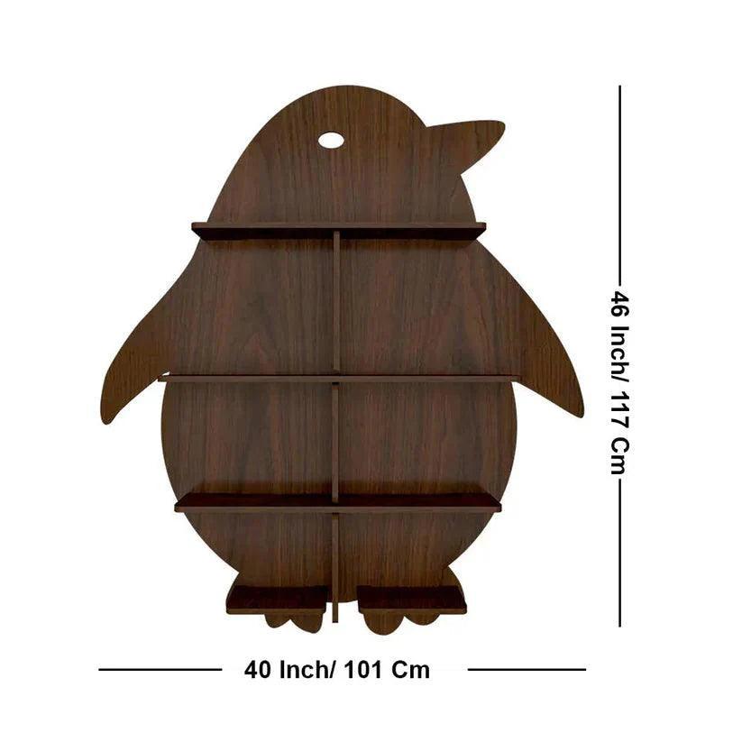 Penguin Backlit Designer Wooden Wall Shelf / Book Shelf / Night Light, Walnut Finish - Decor Smart