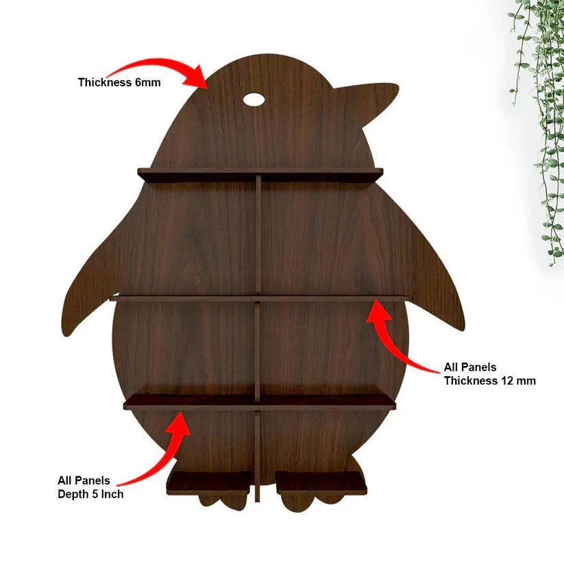 Penguin Backlit Designer Wooden Wall Shelf / Book Shelf / Night Light, Walnut Finish - Decor Smart
