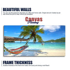 Perfect Beach with Palm Tree and Hammock Premium Canvas Wall Hanging