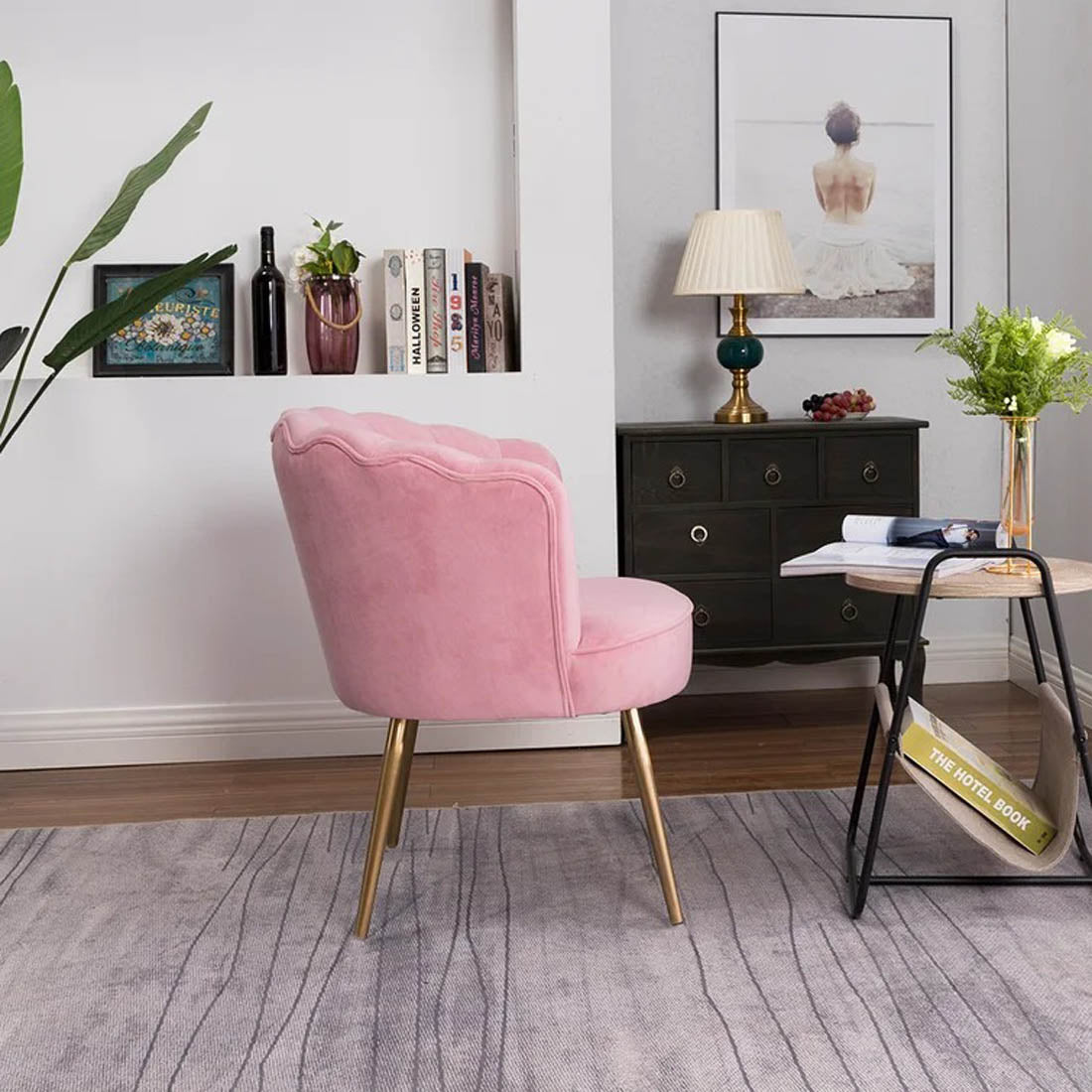 Pink Crafted Shell Designer Lounge Armchair - Decor Smart
