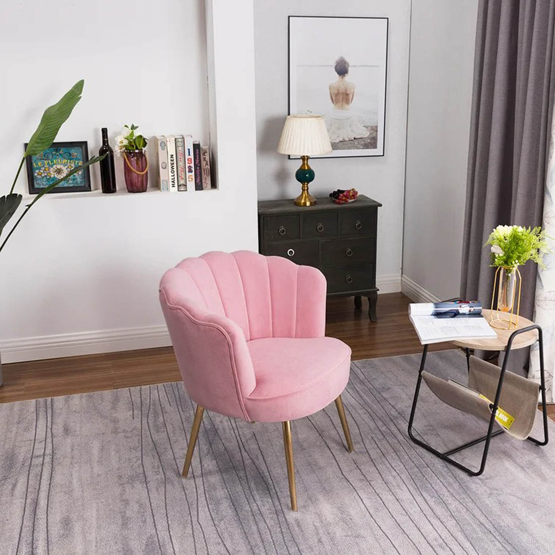 Pink Crafted Shell Designer Lounge Armchair - Decor Smart