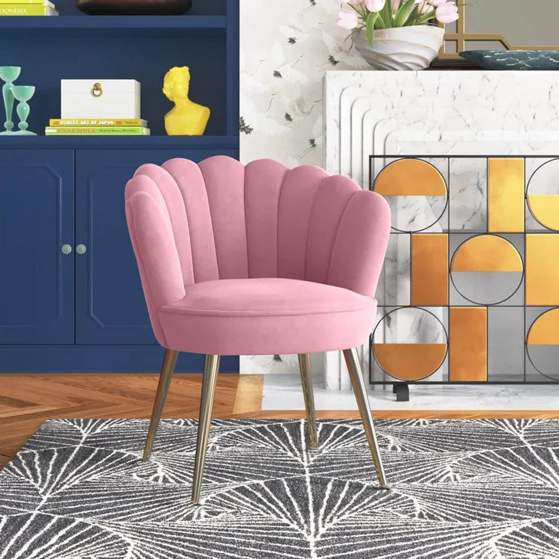 Pink Crafted Shell Designer Lounge Armchair - Decor Smart