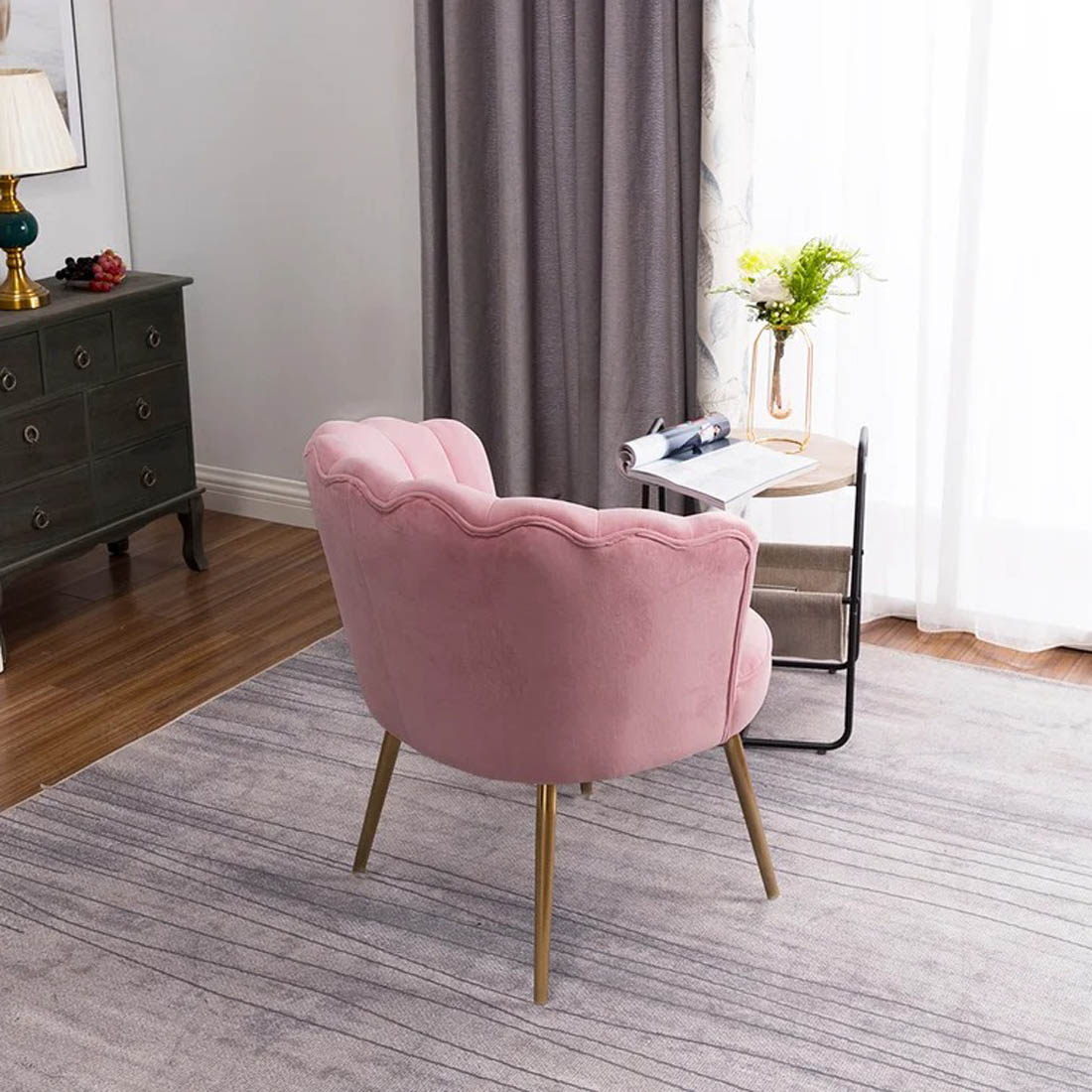 Pink Crafted Shell Designer Lounge Armchair - Decor Smart