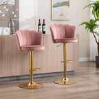Pink Velvet Lounge Bar Stools with Glamorous Golden Frame