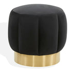 Plush Black Upholstered Ottoman with Gold Metal Base