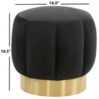 Plush Black Upholstered Ottoman with Gold Metal Base