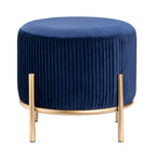Plush Blue Velvet Stool with Stylish Gold Legs