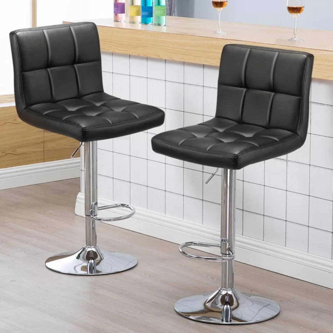 Plush Leatherette Black Bar Stool / Long Chair - Decor Smart