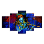 Premium 5 Pieces Wall Painting of Lord Kanha Playing Flute