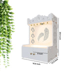 Premium Art of Mor Pankh White Wooden Temple for Home with Inbuilt Focus Light & Spacious Shelf - Decor Smart