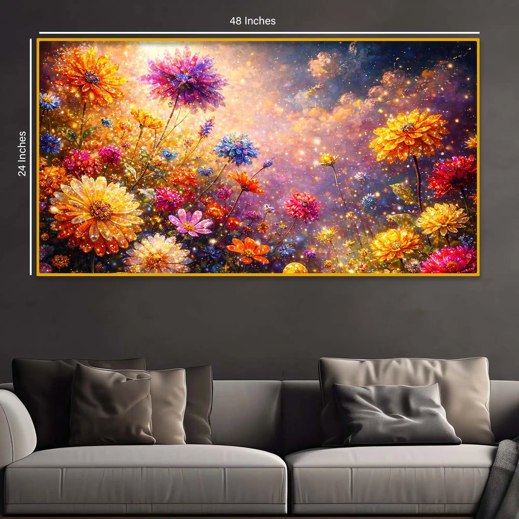 Premium Artistic Colorful Flowers Crystal Glass Wall Painting for Stylish Living Room Décor