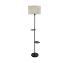 Premium Black Metal Finish Beige Color Floor Lamp with 2 Storage Shelf