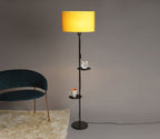 Premium Black Metal Finish Yellow Color Floor Lamp with 2 Storage Shelf