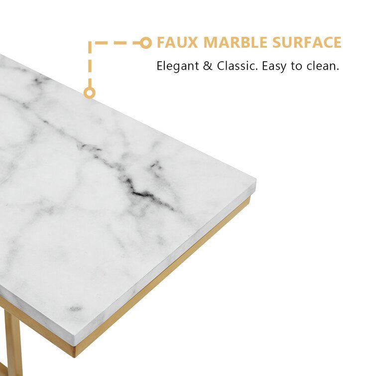 Premium C - Shaped White Marble Designer Side Table - Decor Smart