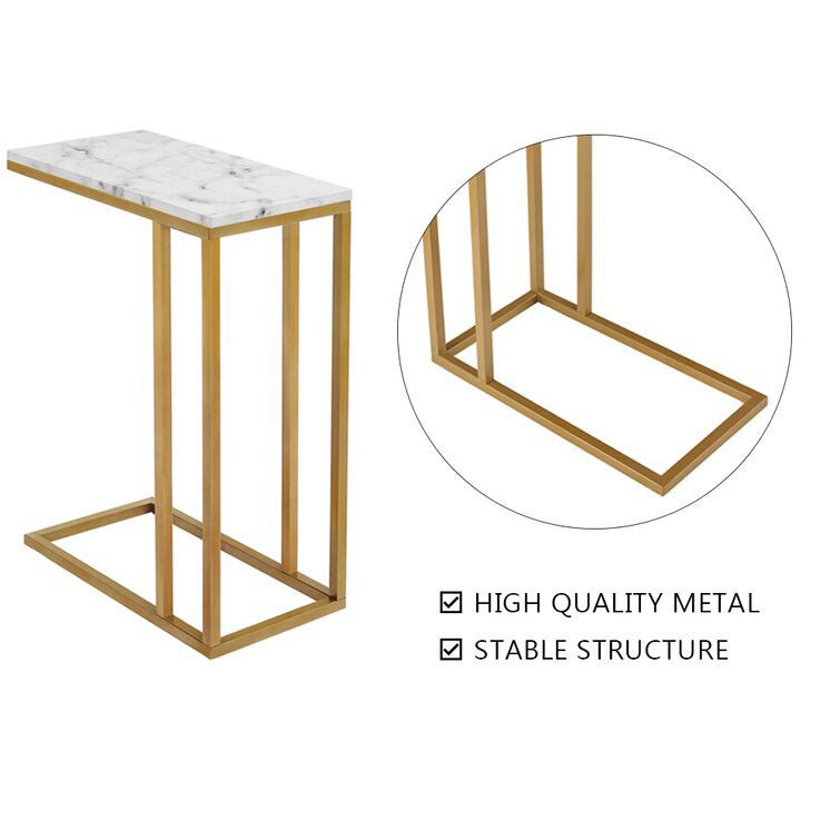 Premium C - Shaped White Marble Designer Side Table - Decor Smart