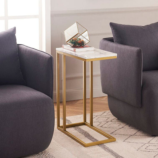 Premium C - Shaped White Marble Designer Side Table - Decor Smart