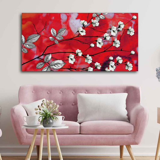 Premium Canvas Abstract Art Painting of White Flowers - Decor Smart