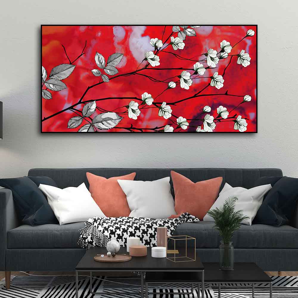 Premium Canvas Abstract Art Painting of White Flowers - Decor Smart