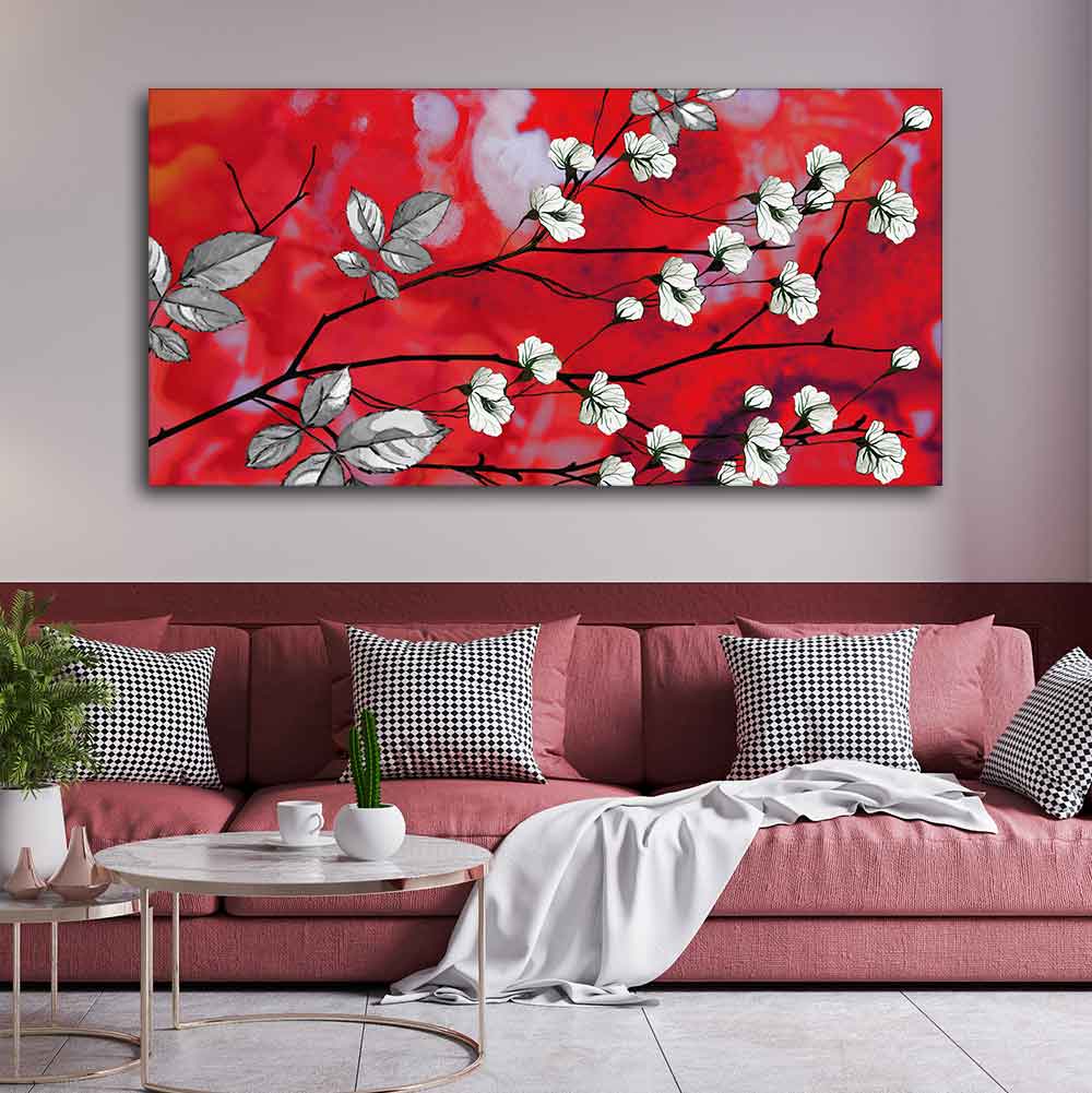 Premium Canvas Abstract Art Painting of White Flowers - Decor Smart