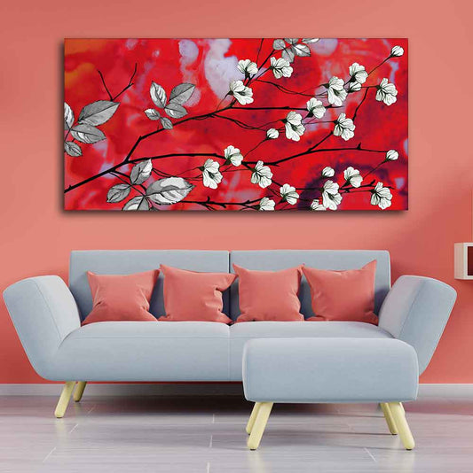 Premium Canvas Abstract Art Painting of White Flowers - Decor Smart