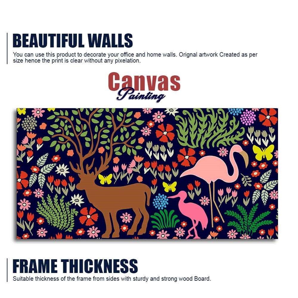 Premium Canvas Folk Art Painting of Animals in Dark Forest - Decor Smart