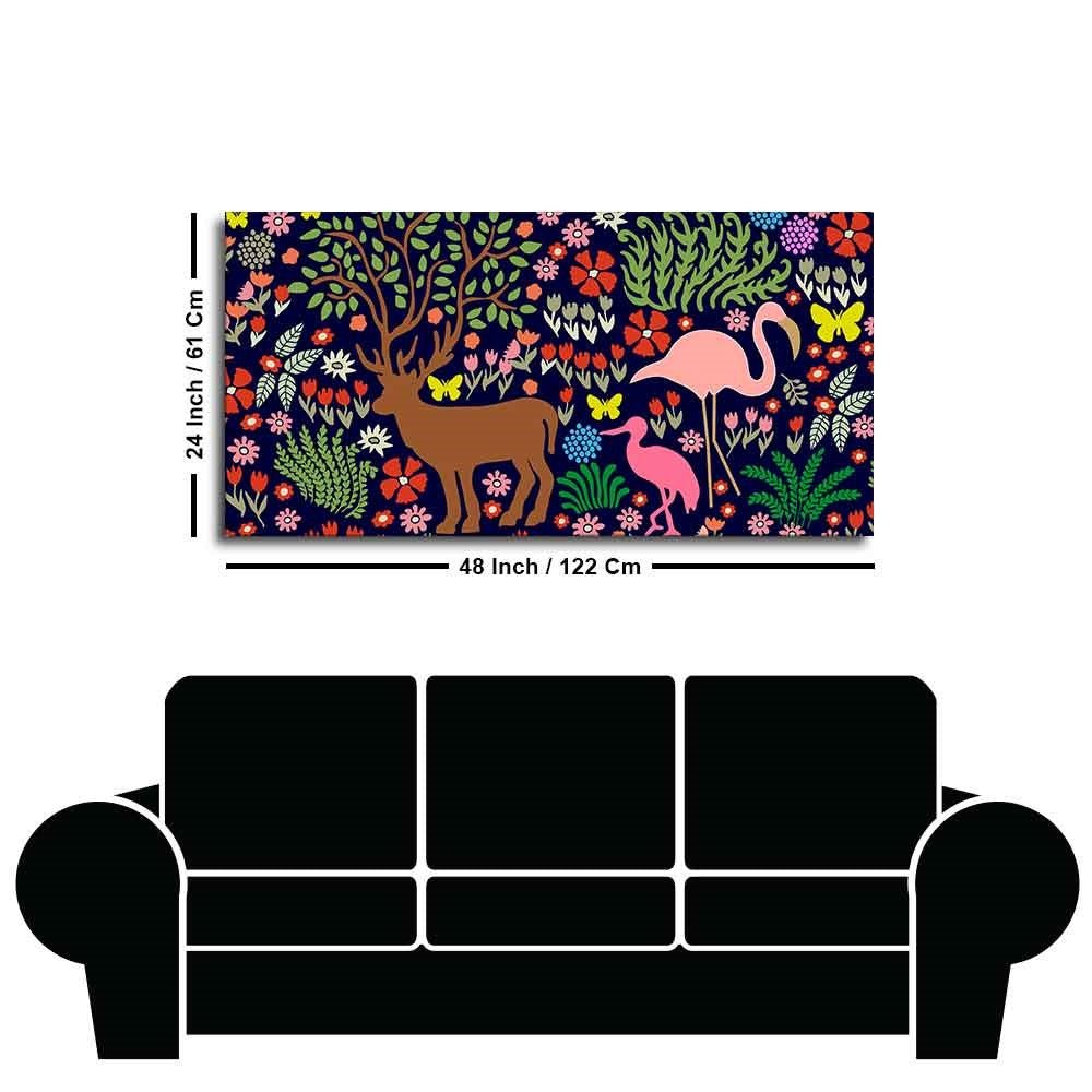 Premium Canvas Folk Art Painting of Animals in Dark Forest - Decor Smart