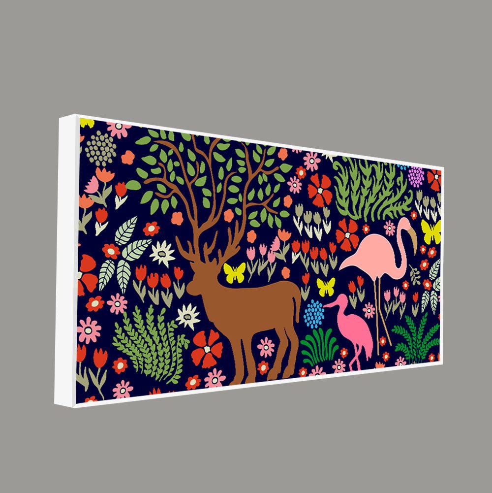 Premium Canvas Folk Art Painting of Animals in Dark Forest - Decor Smart