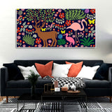 Premium Canvas Folk Art Painting of Animals in Dark Forest - Decor Smart