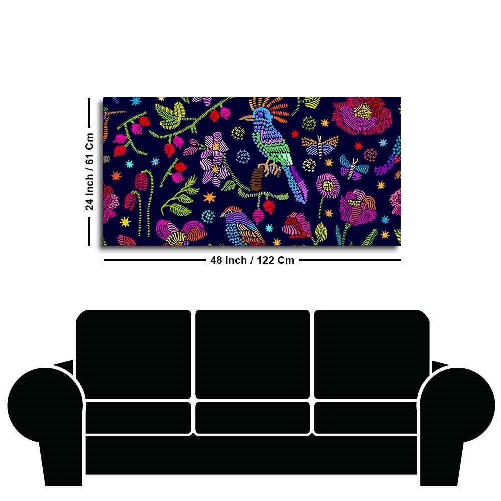 Premium Canvas Folk Art Painting of Birds, Flowers & Butterfly - Decor Smart