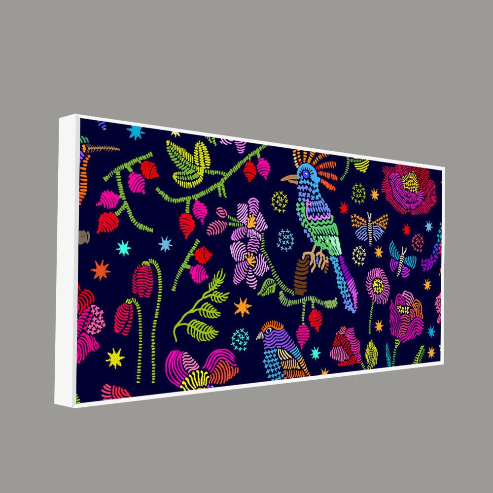 Premium Canvas Folk Art Painting of Birds, Flowers & Butterfly - Decor Smart
