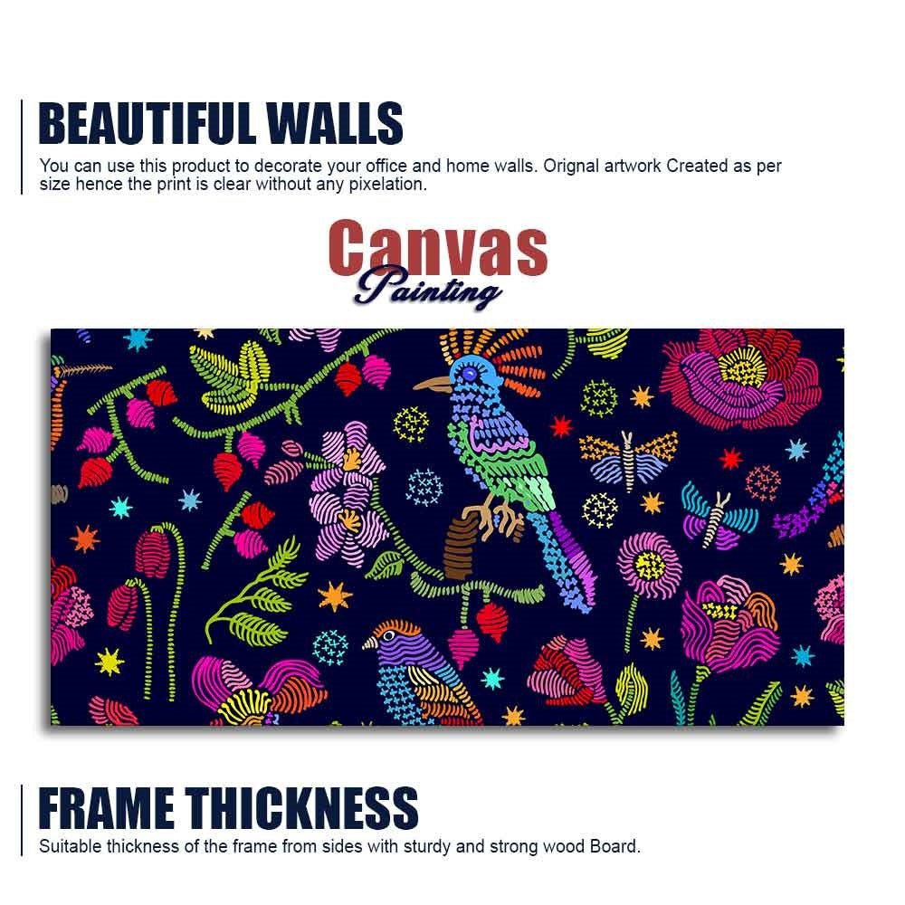 Premium Canvas Folk Art Painting of Birds, Flowers & Butterfly - Decor Smart