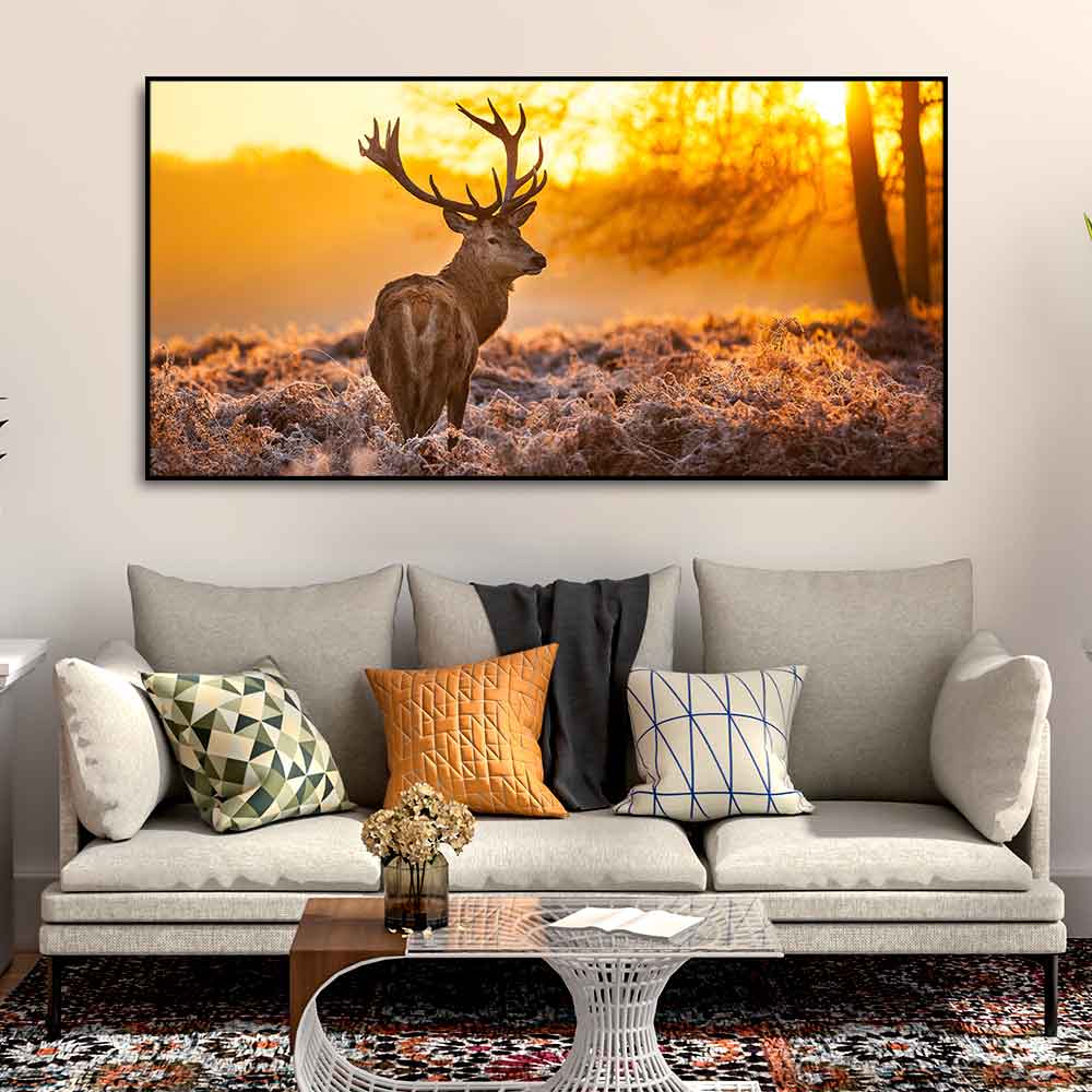 Premium Canvas Painting of Red Deer in Forest at Sunrise - Decor Smart