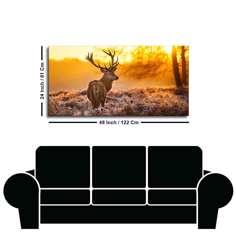 Premium Canvas Painting of Red Deer in Forest at Sunrise - Decor Smart